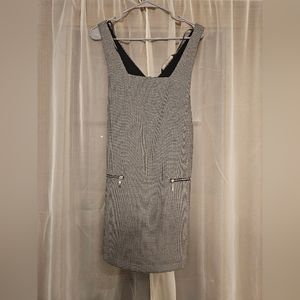 Zara Black and White Houndstooth Pinafore Dress With Pockets